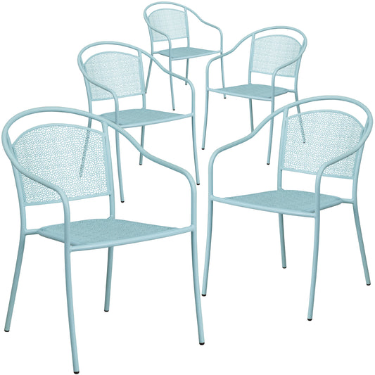 Emma + Oliver 5 Pack Sky Blue Indoor-Outdoor Steel Patio Arm Chair with Round Back - CafÃƒÂ© Chair